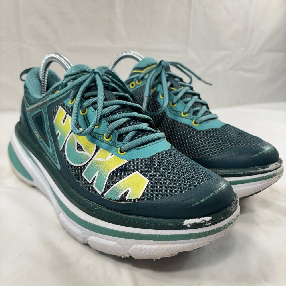 Hoka One One Teal and Yellow Sneakers